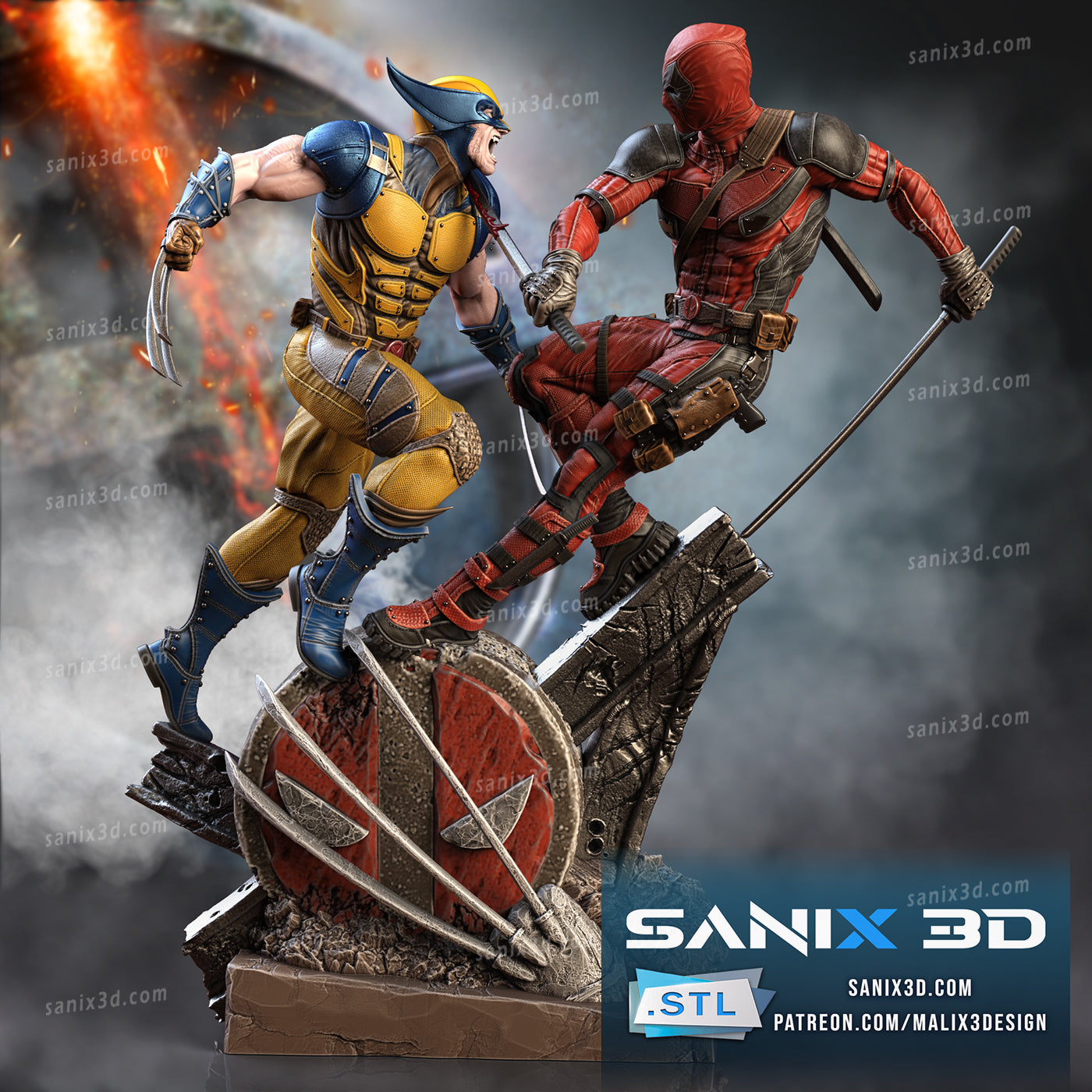 Deadpool VS Wolverine Statue